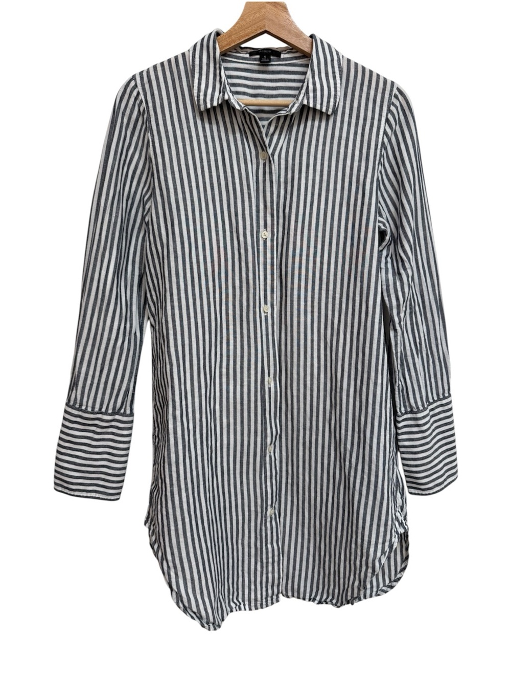 J. Crew Classic Fit Beach Shirt Tunic Dress Women Small Linen Cotton Stripe Prep